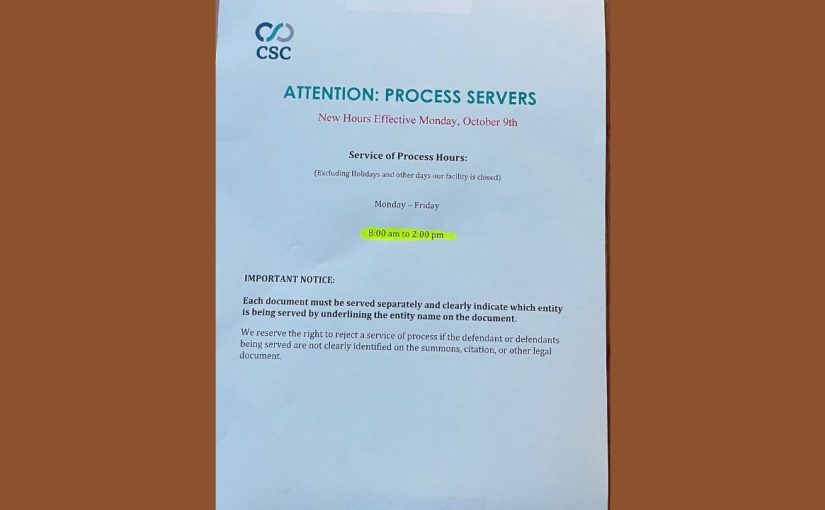 What are the Service of Process Hours of CSC Lawyers Incorporating Service in Sacramento?
